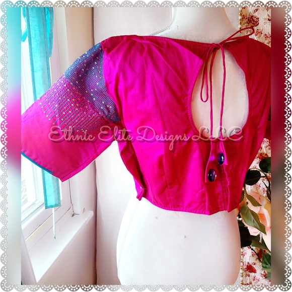 New Pink Blue handmade Embroidered silk cotton blouse - Picture 8 of 8